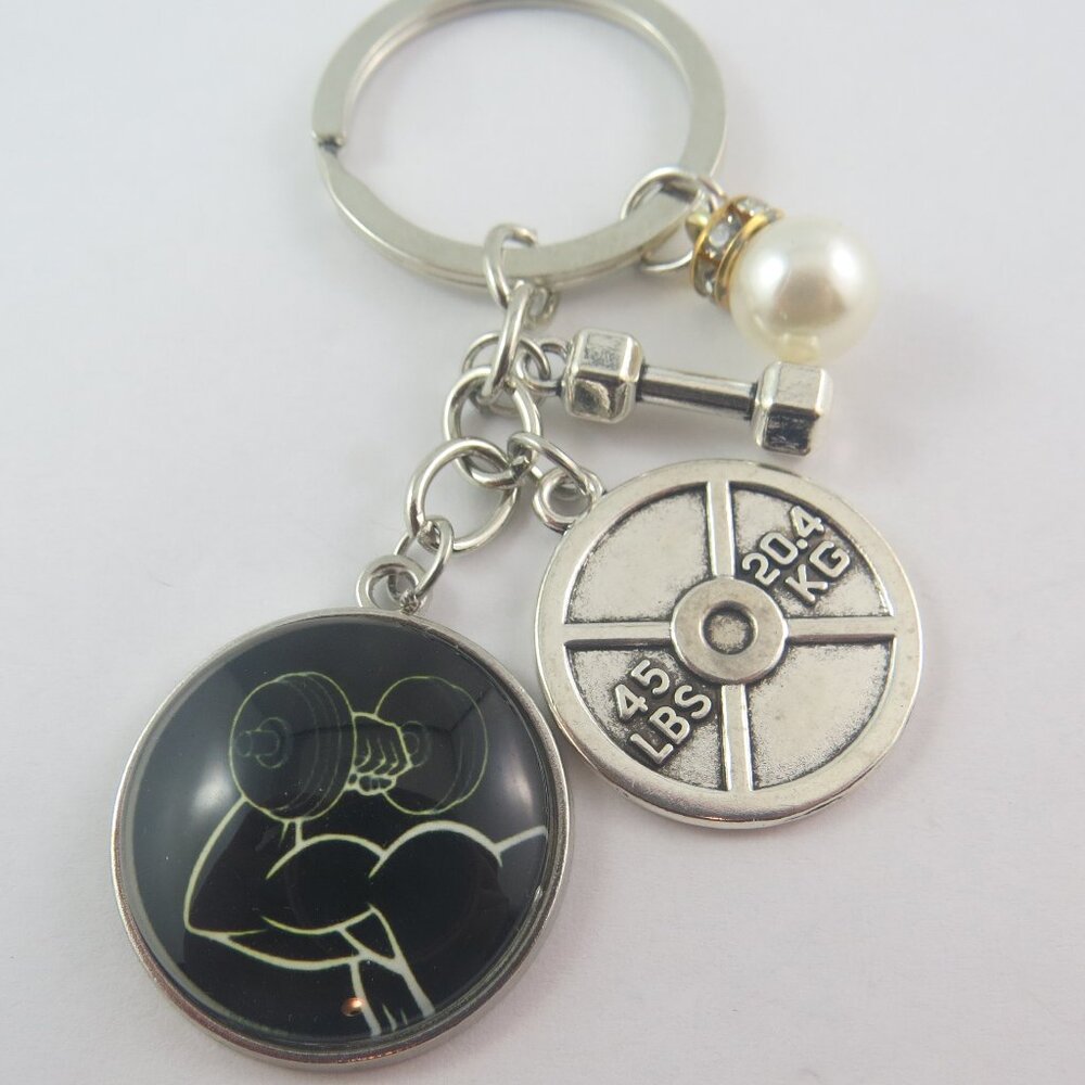 Weightlifting Keychain Gym Key Ring Dumbbell Charm Fitness Gift for Him or Her